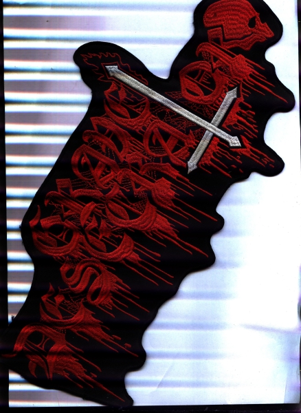 images Grave Desecrator - Rotes Logo Weisses Kreuz Rückenaufnäher