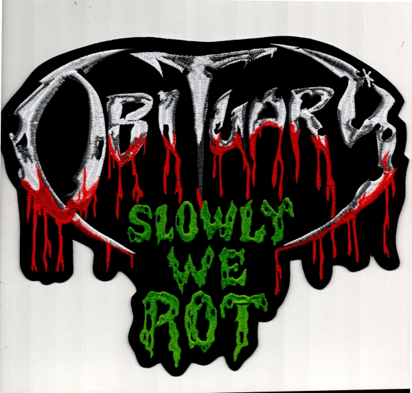 images Obituary - Weiss Rotes Logo Slowly we Rot Rückenaufnäher
